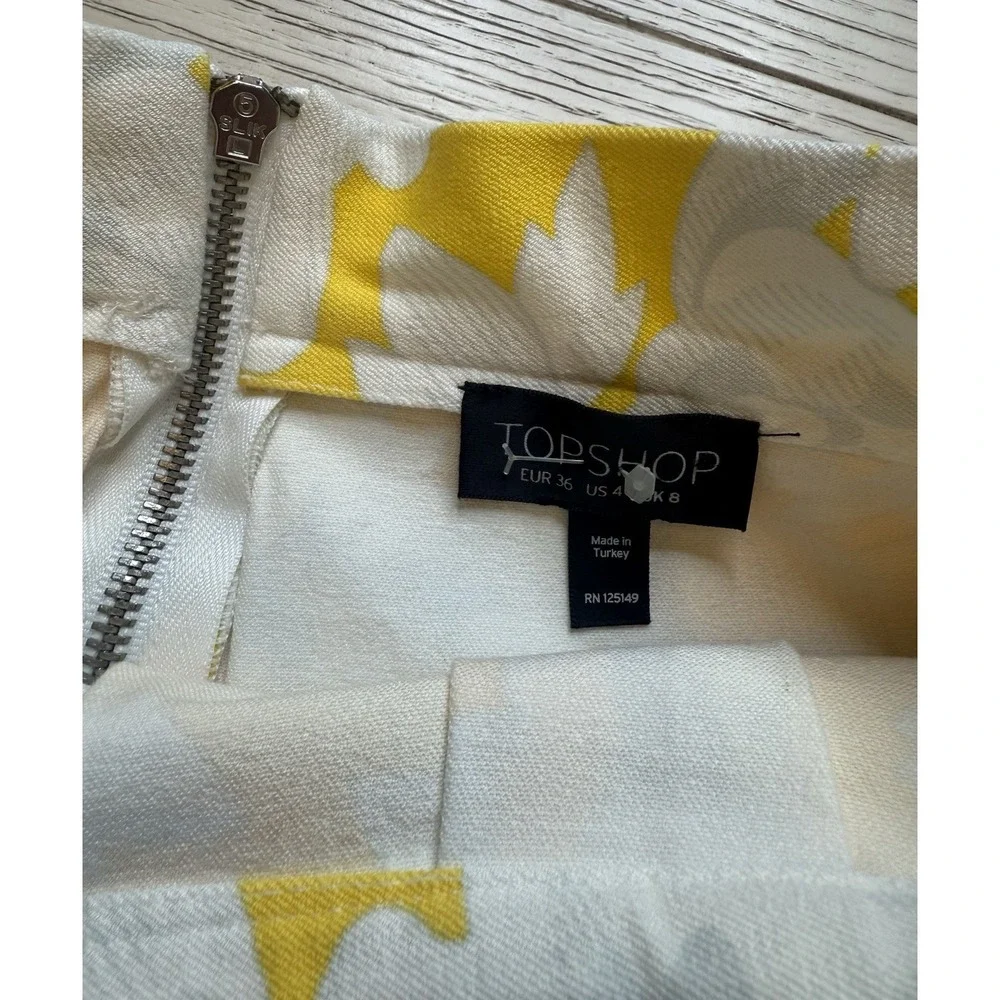 Top Shop Ladies A Line Knee Length Exposed Zipper Yellow Floral Print Skirt. Sz4